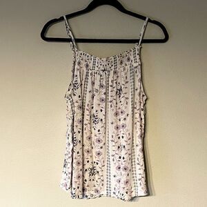 Old Navy Adjustable Strap Tank White with Purple Flowers. Size Medium.